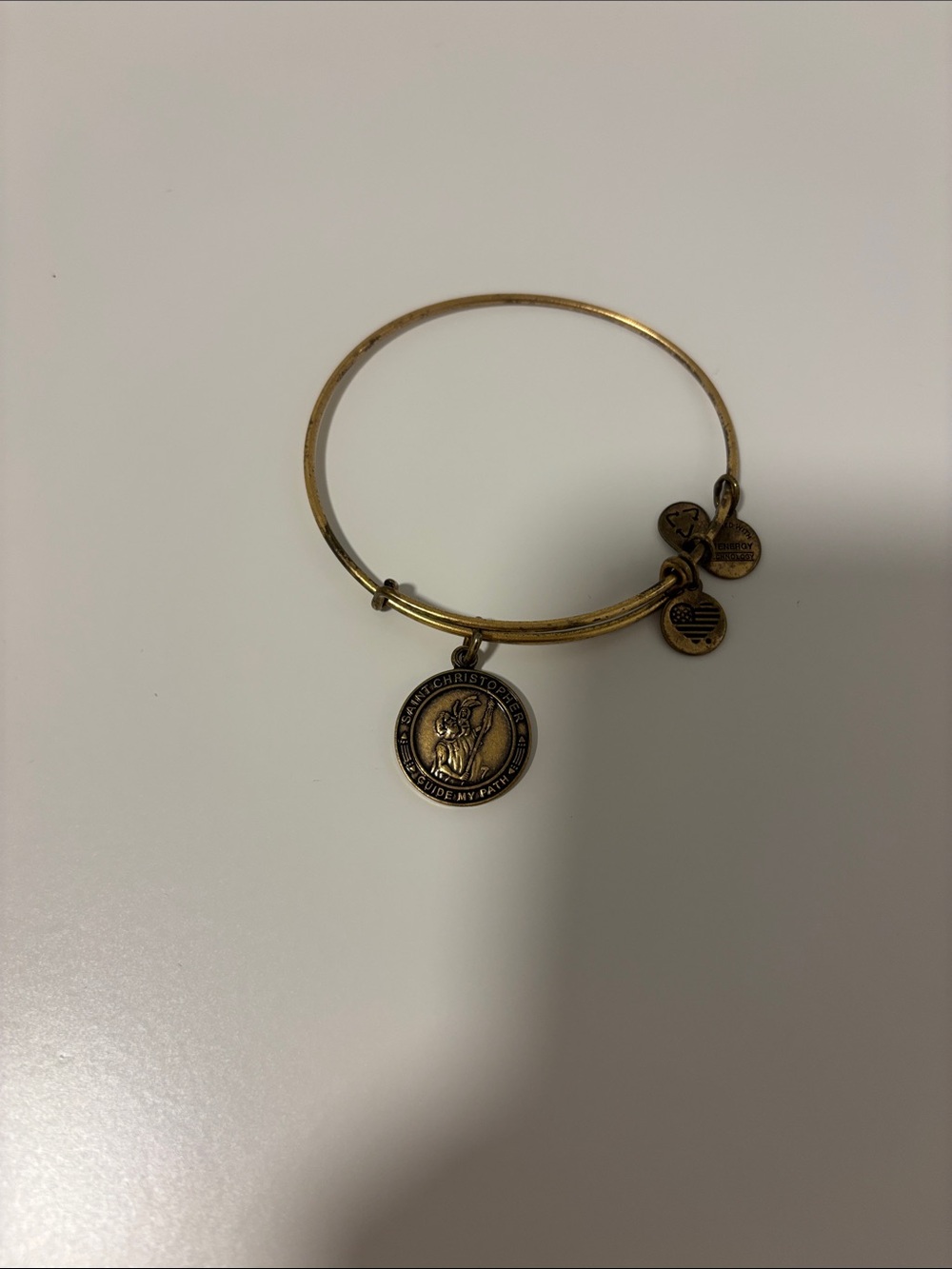 Alex and Ani Gold-Tone Charm Bangle Bracelet - St. Christopher Coin Design